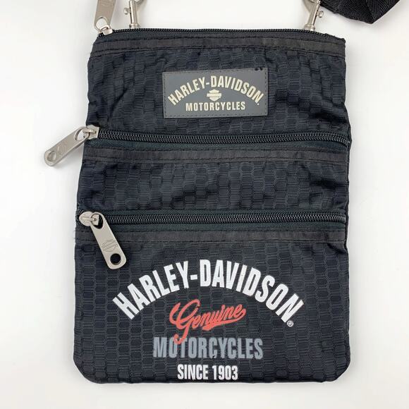 Harley Davidson Motorcycles Black Crossbody Bag Zipper Pockets - Picture 2 of 7
